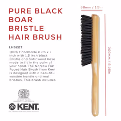 Kent LHS22T Satinwood and Wire-Laid 100% Pure Black Bristle Hair Brush for Daily Grooming Medium to Long Thick Hair  Narrow Flat Face Hair Brush to Pr