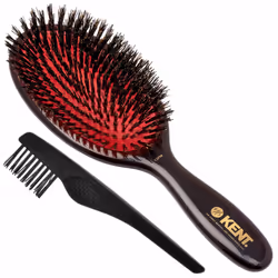 Kent CSFM Classic Shine Large Oval Cushion Straightening Brush and Hair Detangler - Natural Black Boar Bristle Hair Brush - S ...