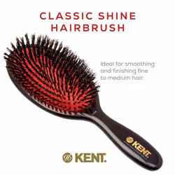 Kent CSFM Classic Shine Large Oval Cushion Straightening Brush and Hair Detangler - Natural Black Boar Bristle Hair Brush - Shine Hair Brush and Scalp