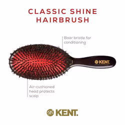 Kent CSFM Classic Shine Large Oval Cushion Straightening Brush and Hair Detangler - Natural Black Boar Bristle Hair Brush - Shine Hair Brush and Scalp