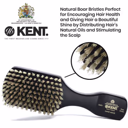 Kent Ebony Wood Hair Brush  100% Handmade Boar Bristle Club Hair Brush for Mens Grooming  Hair Care and Beard Straightener. Exfoliating Natural Bristl