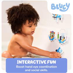 Tomy Toomies Bluey Bath Puzzle - Mix and Match Bluey Puzzle - Foam Toddler Bath Toys - Includes Mesh Bag Bath Toy Storage with Suction Cups - 8 Count