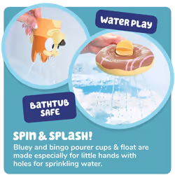 TOMY Toomies Splash & Float Bingo and Bluey Water Toys - 2-in-1 Toddler Water Toys with Pour Cup and Water Wheel Toy - Toddler Bath Toys and Bluey Toy