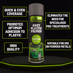 Professional High Covering Power Spray Paint, Grey Plastic Primer, 500 ml