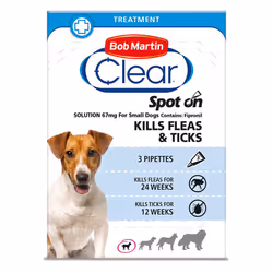 ) Bob Martin Clear Spot On Dog Flea & Tick Solution - Small Dog, Single Pack (3 Tubes