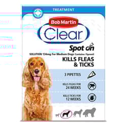) Bob Martin Clear Spot On Dog Flea & Tick Solution - Medium Dog, Single Pack (3 Tubes