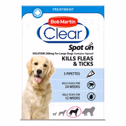 ) Bob Martin Clear Spot On Dog Flea & Tick Solution - Large Dog, Single Pack (3 Tubes