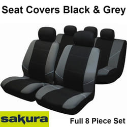 Universal Neo Car Seat Covers Black & Grey Washable Airbag Safe Full 8 Piece Set