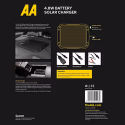 AA 12V Car Solar Battery Charger 4.8W AA1432 - For Vehicles And Caravans - Battery Connectors Included