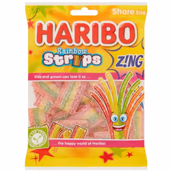 HARIBO Rainbow Strips Zing 1.56kg, bulk sweets, 12 packs of 130g