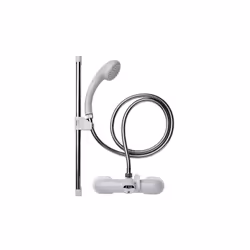 Croydex Bar Mixer Shower Set with 1500mm Flexi-Tube Hose, One Function Shower Head, Riser Rail, Easy Installation & White