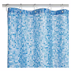 Croydex Blue Swimming Pool Mosaic Textile Shower Curtain with Hygiene 'N' Clean