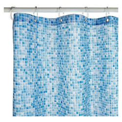 Croydex Blue Swimming Pool Mosaic Textile Shower Curtain with Hygiene 'N' Clean