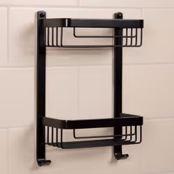 Croydex Bathroom Aluminium Matt Black Double Tier Shower Caddy Easy Clean Wire