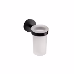 Croydex Tumbler & Holder Black Zinc Alloy with Frosted Glass Flexi-Fix Epsom