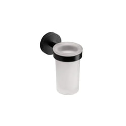 Croydex Tumbler & Holder Black Zinc Alloy with Frosted Glass Flexi-Fix Epsom