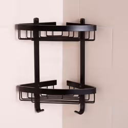 Croydex Bathroom Aluminium Matt Black Corner 2 Tier Shower Caddy Easy Clean Wire