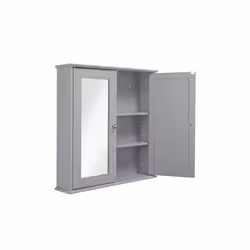 Croydex Ashby Grey Wooden Double Door Mirror Cabinet with FlexiFix 580x560x130mm
