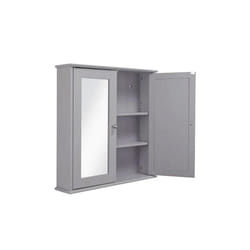 Croydex Ashby Grey Wooden Double Door Mirror Cabinet with FlexiFix 580x560x130mm