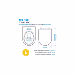 Telese Stick Tight Polypropylene Toilet Seat, White, Soft Close, Antibacterial, Quick Release for Easy Cleaning