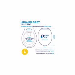 Lugano Grey Flexi-Fix Always Fits Moulded Wood Toilet Seat, Soft Close, Quick Release for Easy Cleaning - Additional view 4