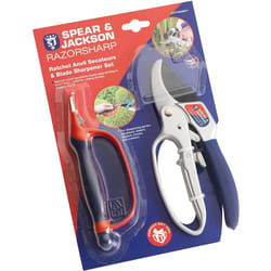 Spear & Jackson Razorsharp Ratchet Anvil Secateurs & Blade Sharpener - Red/Navy