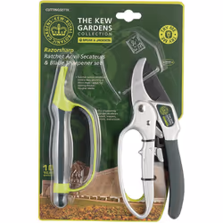 Spear & Jackson Kew Gardens Razorsharp CUTTINGSET1K Ratchet Anvil Secateurs and Sharpener Set, Blue