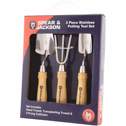 Spear & Jackson Set of 3 Potting Tools, Stainless Steel Heads, 22cm Long, Wooden