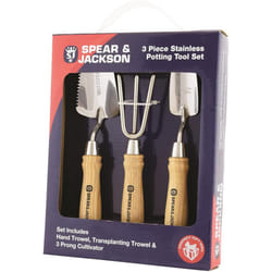 Spear & Jackson Set of 3 Potting Tools, Stainless Steel Heads, 22cm Long, Wooden