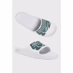 Lacoste Unisex Croco White/Green open toe sliders - UK 6