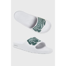 Lacoste Unisex Croco White/Green open toe sliders - UK 6