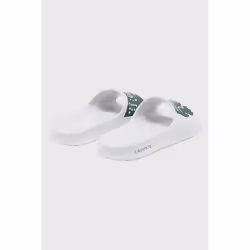 Lacoste Unisex Croco White/Green open toe sliders - UK 6