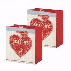 2 Pack Christmas Small Gift Bag 26.5cm x 21.5cm x 10cm - Season's Greetings