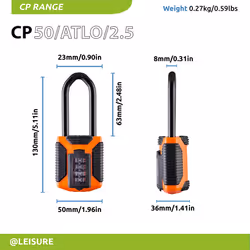 Squire Heavy Duty Combination Padlock | Long Shackle | CP50ATLO/2.5 | All Terrain Weatherproof Padlock | Indoor/Outdoor | Corrosion Resistant | for Ga