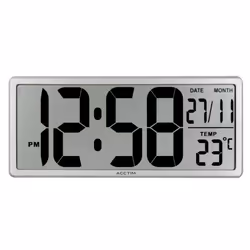 Acctim Date Keeper Jumbo LCD Wall/Desk Silver Clock with Autoset Technology