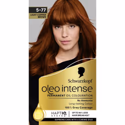 Oleo Intense Permanent Oil Colour 5-77 Light Copper Brown Hair Dye, 100% Grey Coverage, Conditioner with HaptIQ System, Long- ...
