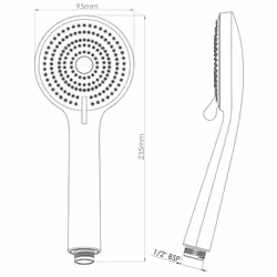 Triton Universal Shower Head 3 Spray High Flow Bathroom High Pressure Chrome