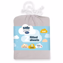 Safe Nights Cot Size Fitted Sheets Set 100% Jersey Cotton Bedside Compatible Pack of Two Grey Easy Care Super Soft Cuddly for ...