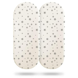Safe Nights Moses Basket Fitted Sheets Set 100% Jersey Cotton Bassinet Size Pack of Two Plain Grey Star Newborn Easy Care Super Soft for Baby with