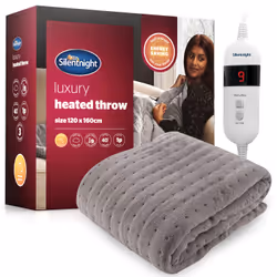 Silentnight Luxury Heated Throw- Grey, LED, 1200 mm, 1600 mm, 20 mm, 1.3 kg, Polyester