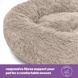 Silentnight Calming Donut Pet Bed Round Soft Doghnout Cushion for Dogs and Cats - Large, Natural