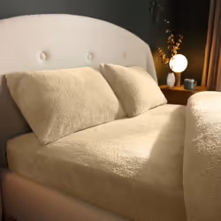 Silentnight Teddy Fleece Fitted Sheet Cosy Snuggly - Natural, Double