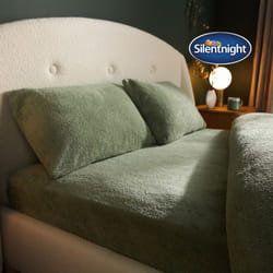Silentnight Teddy Fleece Fitted Sheet Cosy Snuggly - Sage, Double