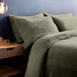 Silentnight Teddy Fleece Duvet Set, Sage Green with Pillowcase Included - Single