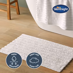 Silentnight Ribbed Cotton Bathmat Super Soft & Super Absorbent 100% Cotton BCI - Luxurious Deep Thick Textured Pile - 80 x 50cm - Machine Wash - White
