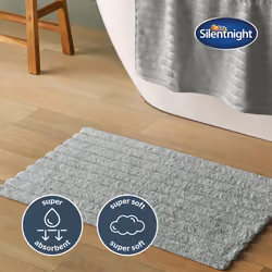 Silentnight Ribbed Cotton Bathmat Super Soft & Super Absorbent 100% Cotton BCI - Luxurious Deep Thick Textured Pile - 80 x 50cm - Machine Washa - Grey