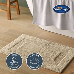 Silentnight Supersoft Bathmat Super Soft & Absorbent 100% Cotton BCI - Quick Drying Plush Texture Non-Slip Base Bathmat - 80 x 50cm - Machin - Natural