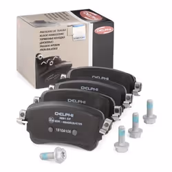 Brake pad set; DELPHI; not prepared for wear warning indicator with anti-squeak plate with accessories; for PEUGEOT, CITROËN, ...