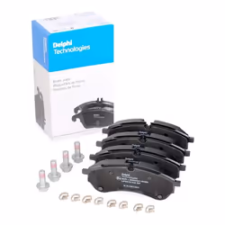 Brake pad set; DELPHI; prepared for wear warning indicator with anti-squeak plate with accessories; for VOLKSWAGEN, MAN, VW; ...