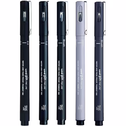 Uni-Ball Pin Drawing Pen - 03/12/Brush - Light Grey/ Dark Grey/ Black - Wallet of 5